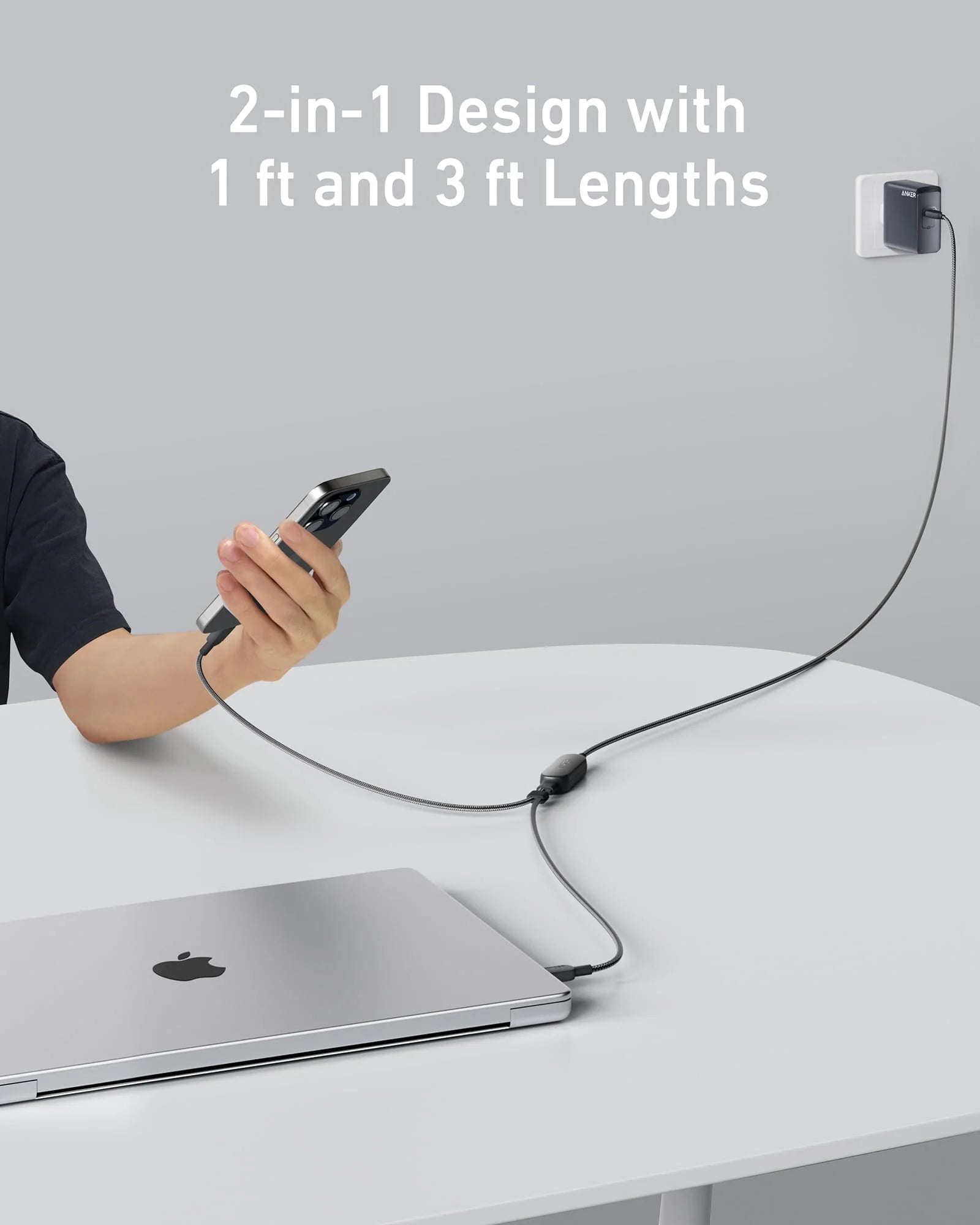 Anker 2-in-1 USB-C to USB-C Cable 140W (1.2m/4ft) -Black Anker 2-in-1 USB-C to USB-C Cable 140W (1.2m/4ft) -Black